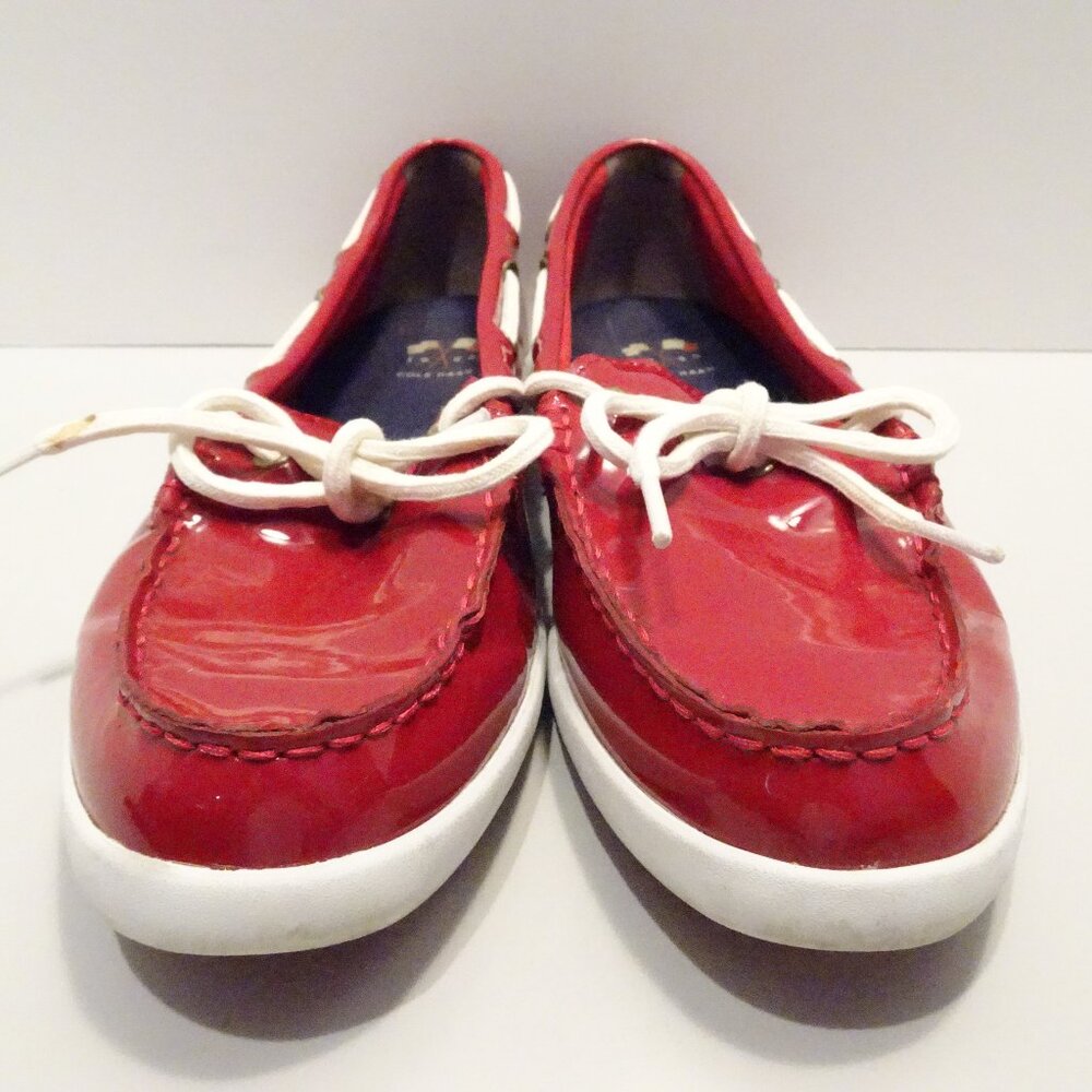 Cole Haan Nantucket Boat Shoes Womens Size 9B Red Patent Leather Casual Preppy
